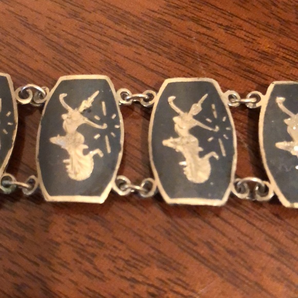 Vintage Thai Nielloware Siam Sterling Silver Panel Bracelet - Picture 5 of 16